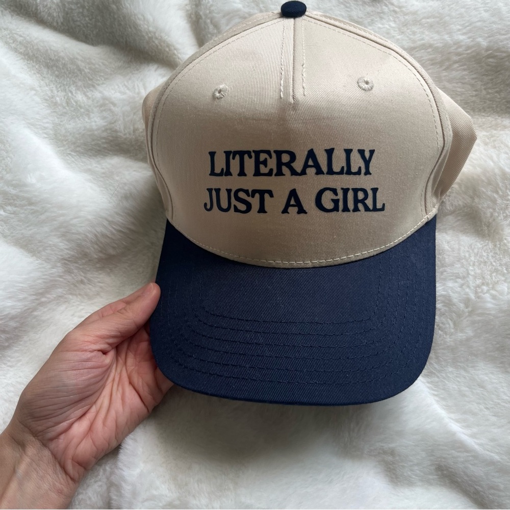 Literally Just A Girl Baseball Trucker Hat Cream & Navy
